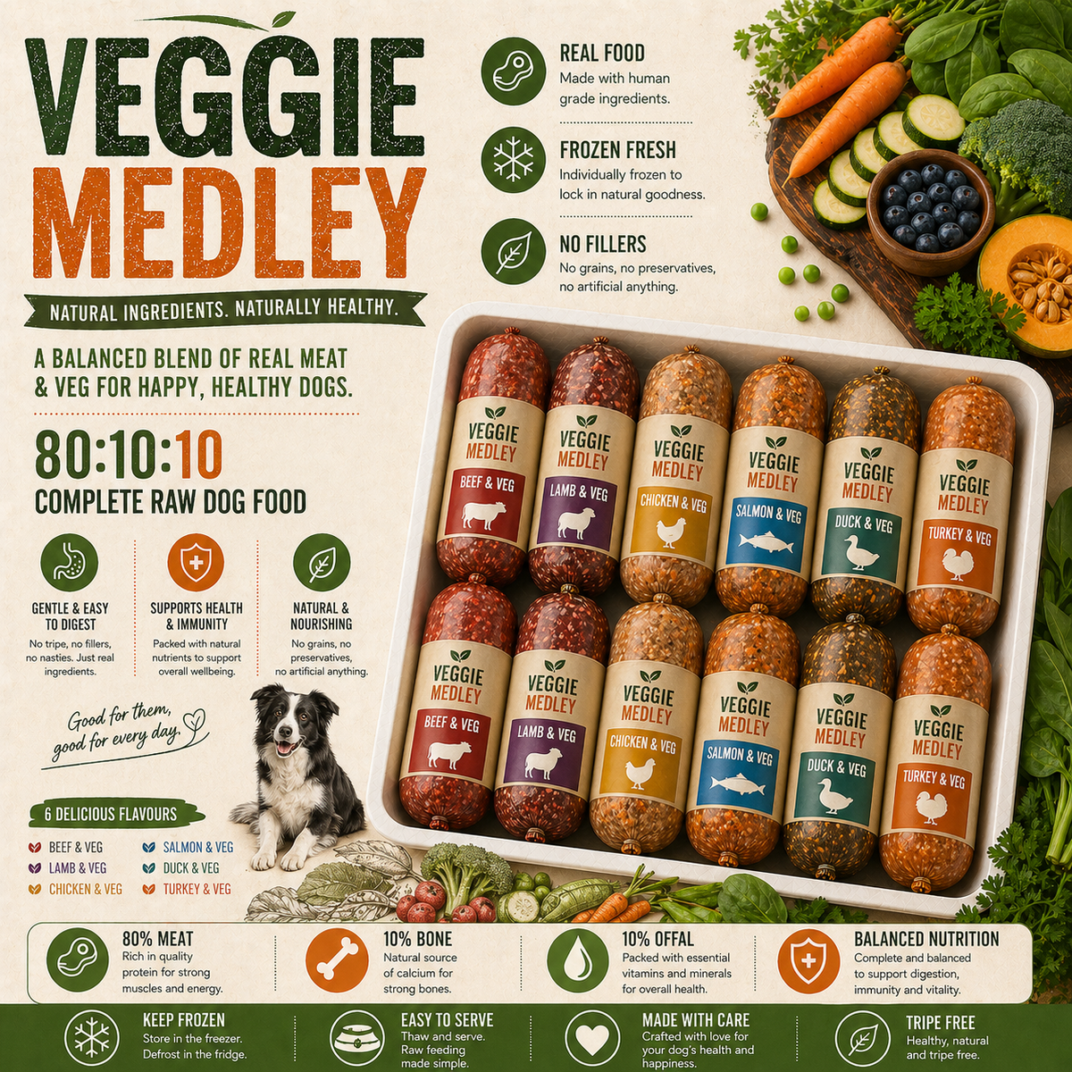 Veggie Medley Mix Raw Dog Food 80:10:10