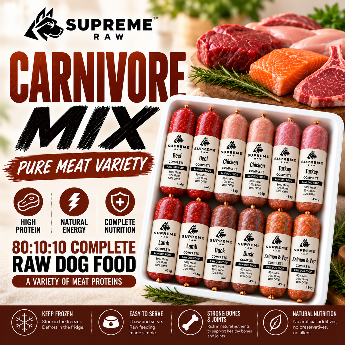 Supreme Raw | Carnivore Mix Raw Dog Food 80:10:10