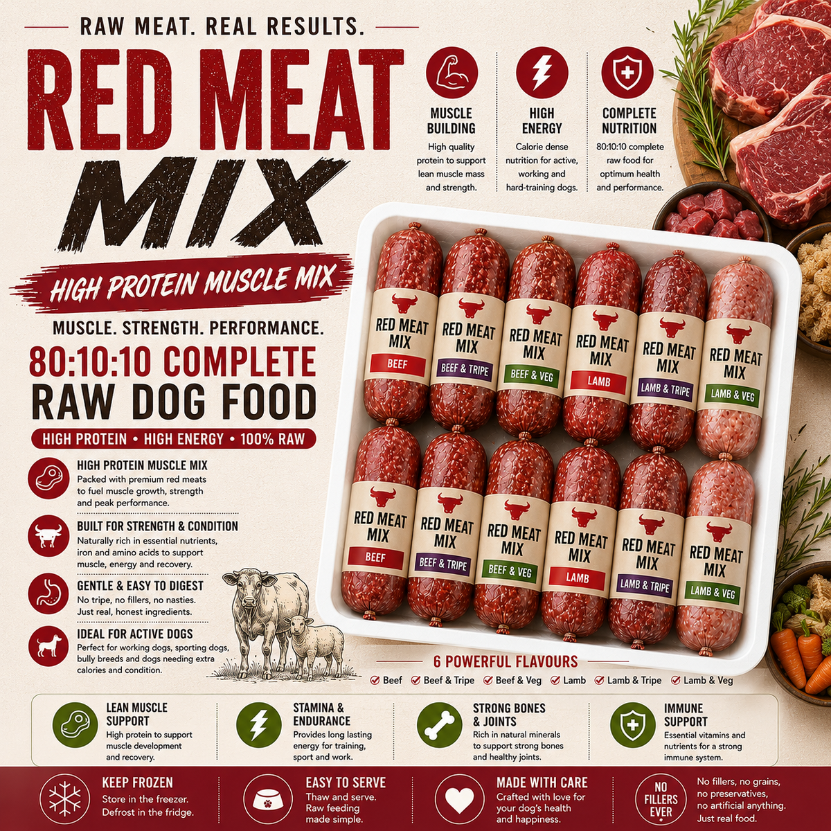 Red Meaty Mix Raw Dog Food 80:10:10
