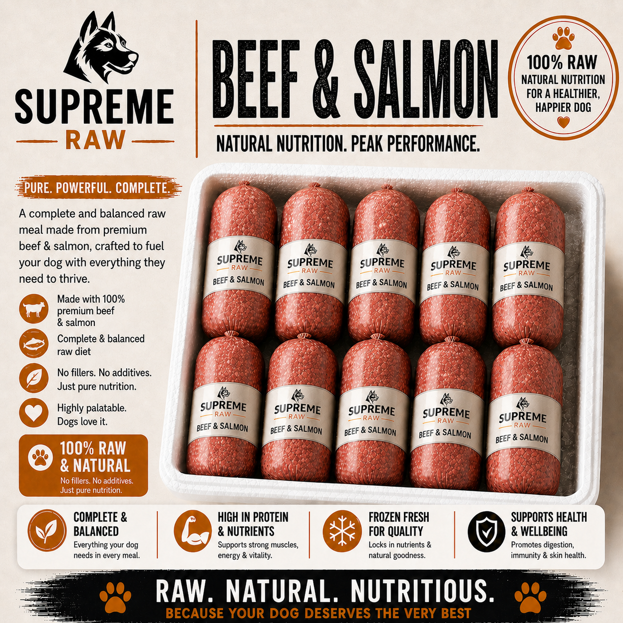 Supreme Raw - Beef & Salmon Complete 80 10 10