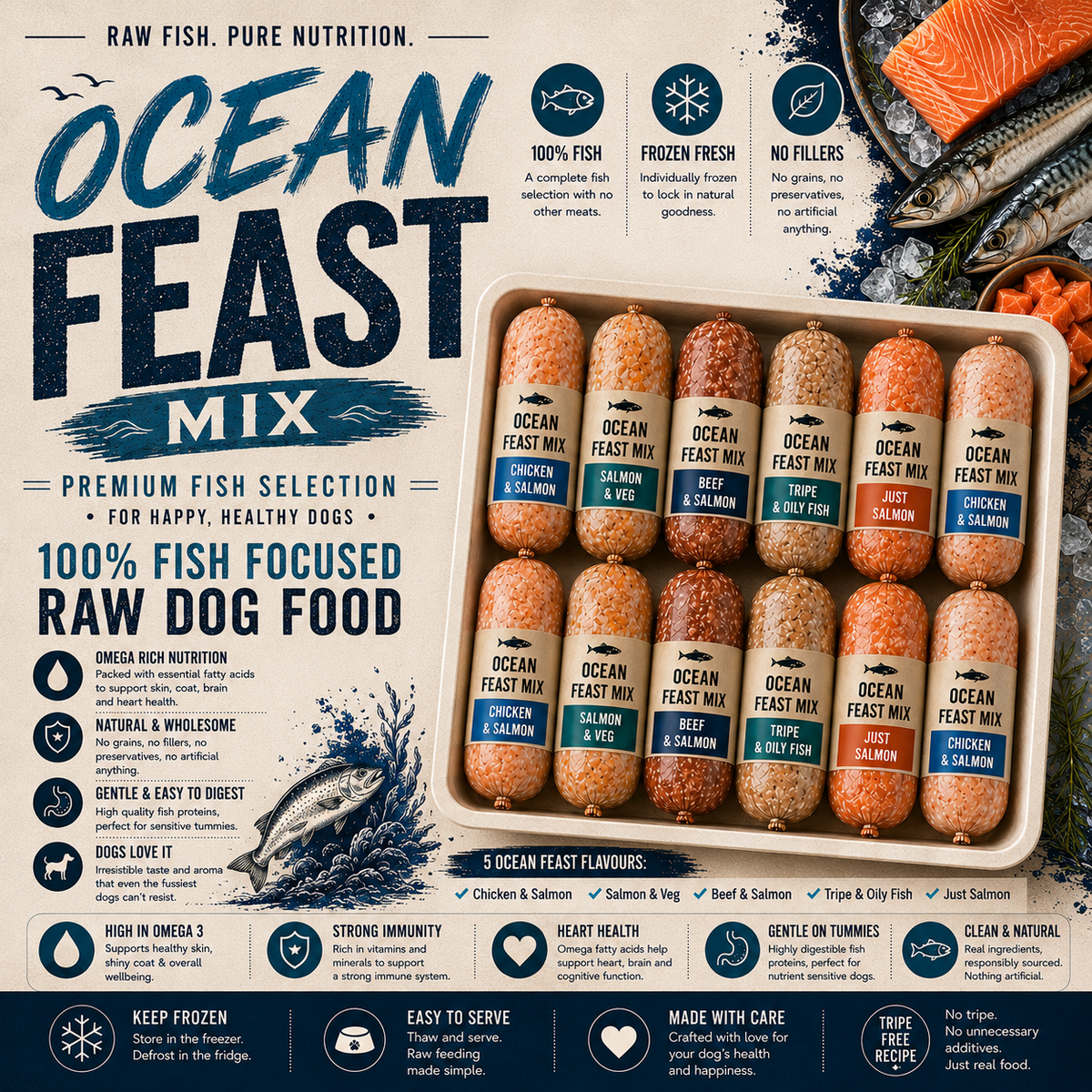Ocean Feast Mix Raw Dog Food 80:10:10