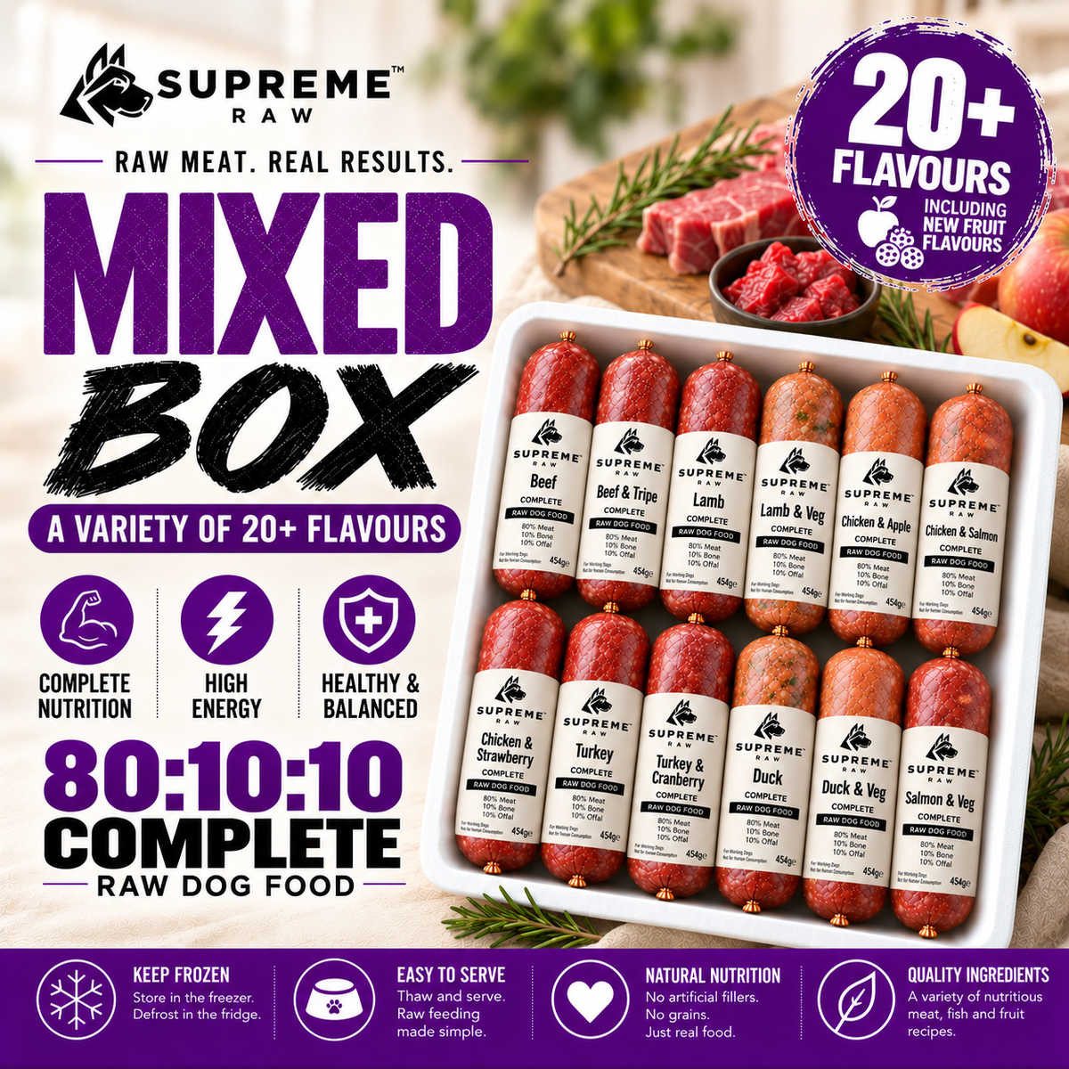 Supreme Raw | Mix Flavour Raw Dog Food Box 80 10 10